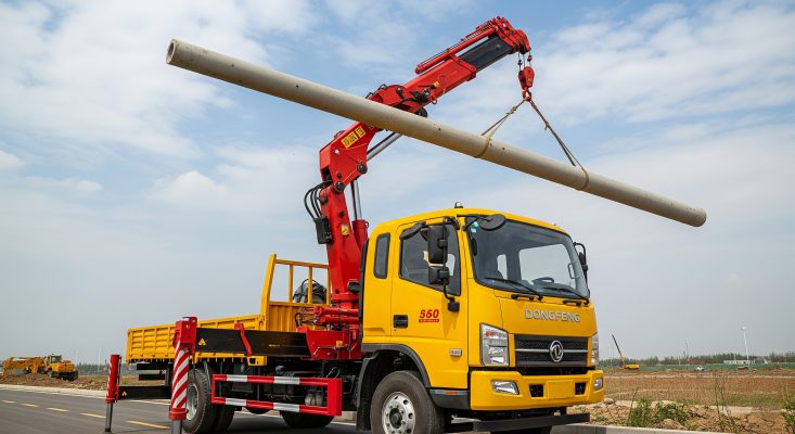 Thuê xe cẩu Quảng Ngãi tải trụ bê tông